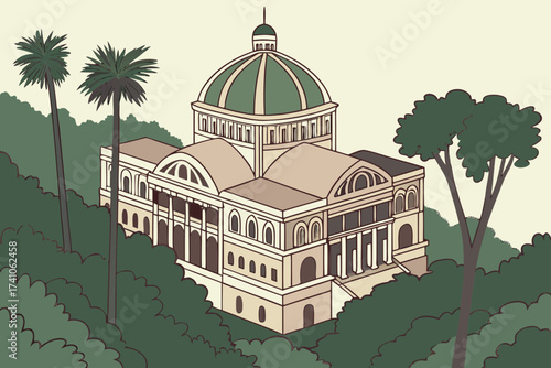 Teatro Amazonas in Manaus, Brazil, domed opera house with painted ceiling deep in Amazon city