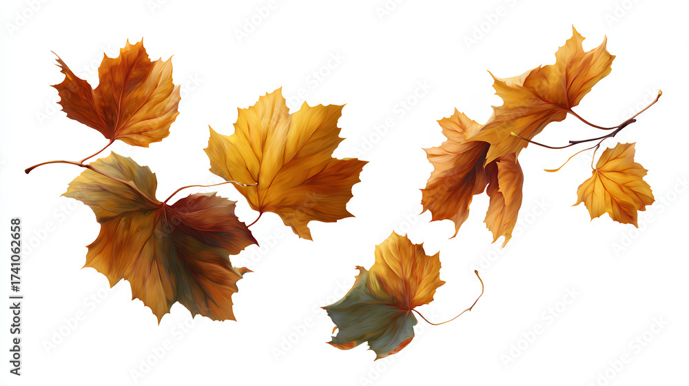 Fototapeta premium leaf leaves isolated autumn winter season background falling fall platanus tree wid air w Stock Illustration