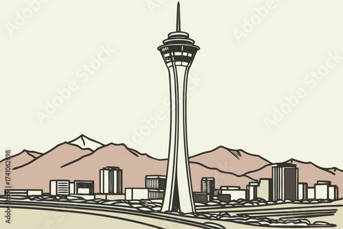 Stratosphere Tower Observation Deck in Las Vegas, soaring views of neon-lit Strip at night