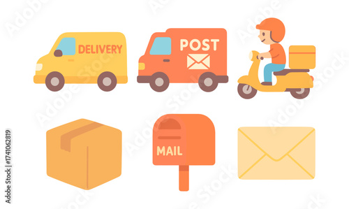 Flat style delivery and postal service icons set