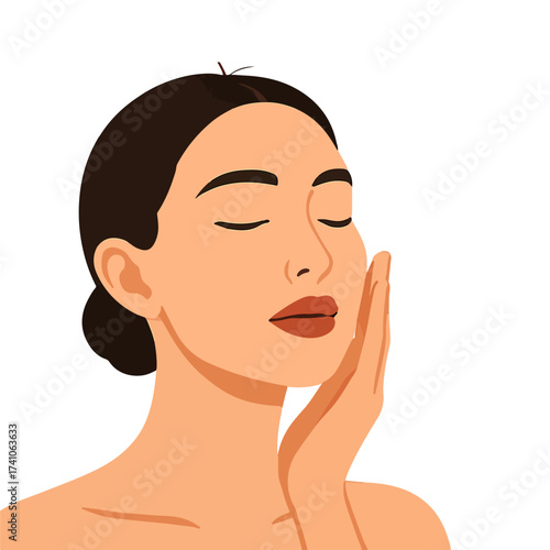 Beautiful Woman Applying Skincare Product or Moisturizer to Her Face