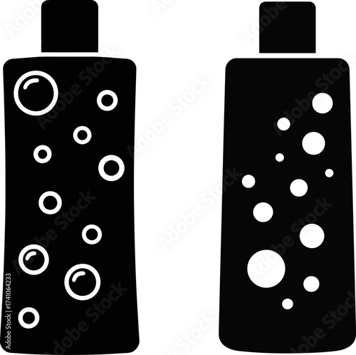 Soap Bottle Silhouette with Bubbles Icon