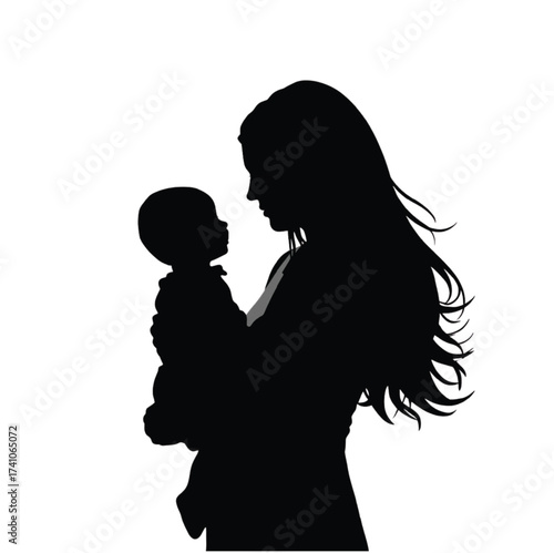 Silhouette of mother holding baby looking at each other