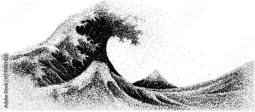 Abstract wave line in detailed dotwork stippling art for design