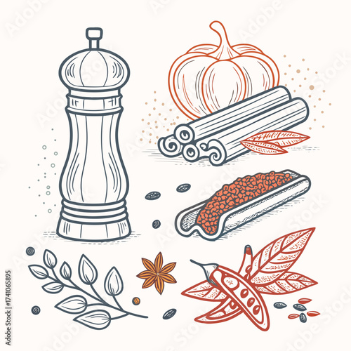 Hand-drawn Spices and Herbs Set