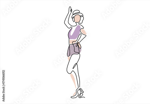 Elegant woman in a stylish pose, single-line drawing. line icon-continuous line drawing. Editable stroke. 
 