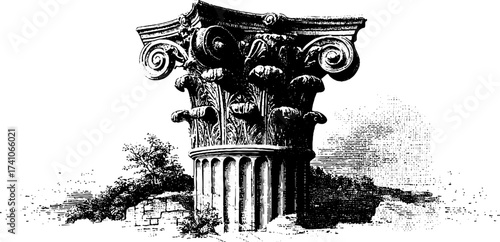Detailed antique column with stipple dotwork for historical design projects