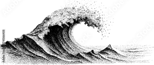 Artistic ocean wave curl in stipple dotwork style for design projects