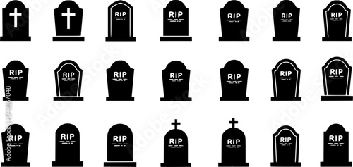 Tombstone flat vector icons. Rip grave vector icons set . Tombstone icon symbol vector illustration . eps 10
