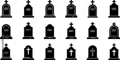 Tombstone flat vector icons. Rip grave vector icons set . Tombstone icon symbol vector illustration . eps 10

