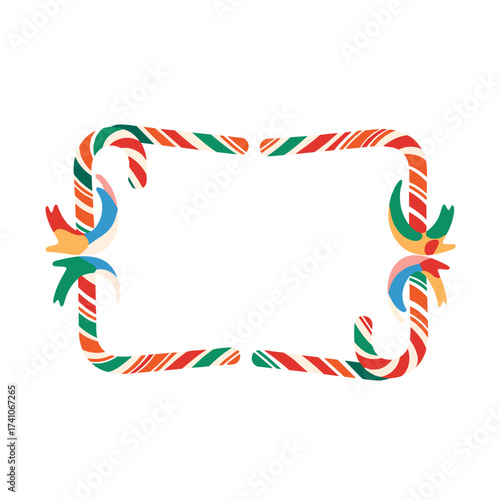 Decorative rectangular frame made of candy canes and festive foliage with white space in the center.