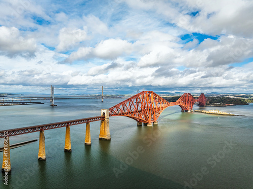Plakat Forth Bridge from a drone, Queensferry Crossing, Forth Estuary, Scotland