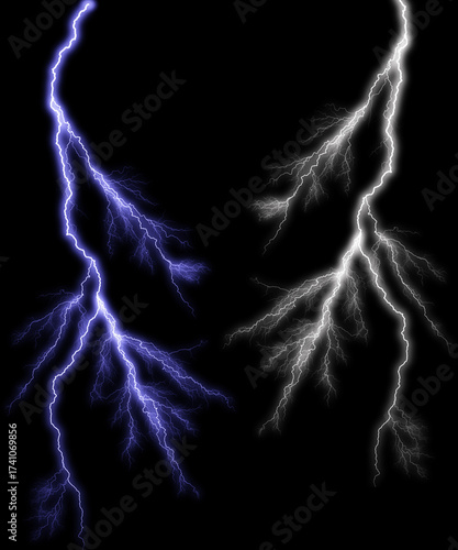 Dramatic lightning strikes against the night sky, perfect for impactful designs and powerful visual effects in your next project