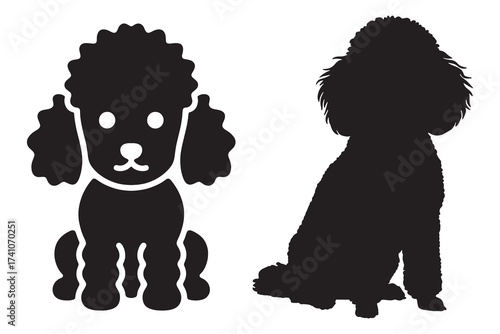 Silhouette of a Sitting Poodle, Front and Side View