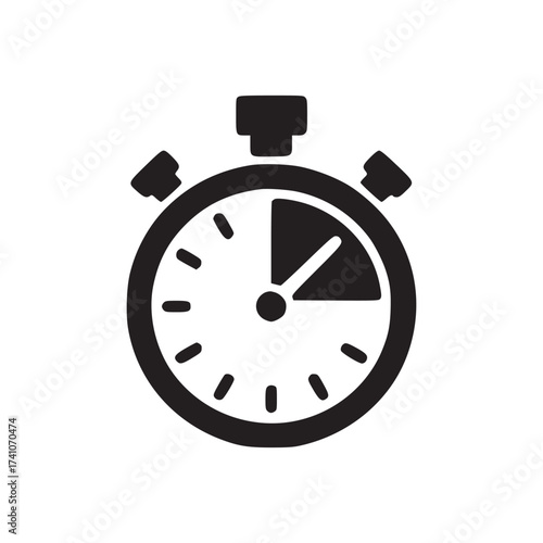 A simple dark blue stopwatch icon with a white background indicating elapsed time on the dial face