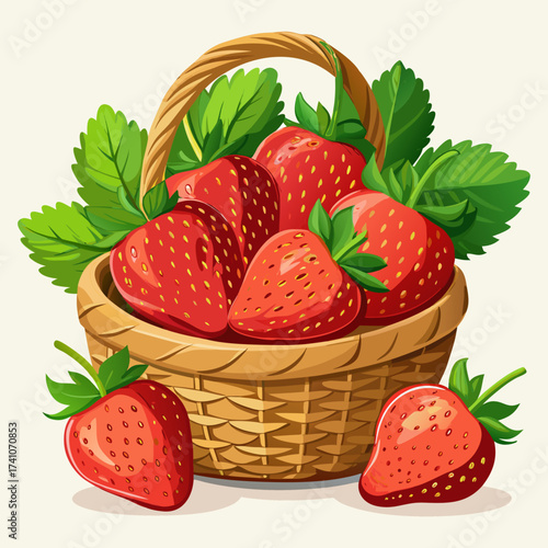 Fresh Strawberries in Basket  Realistic Fruit Illustration for Packaging & Ads
