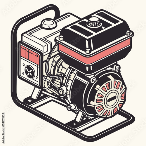 Black and coral portable generator isometric vector