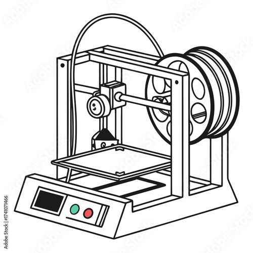 Black and white 3d printer with spool of filament technology