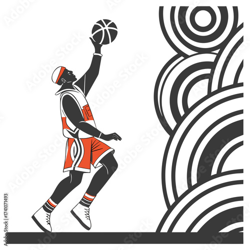 Black and white basketball player in orange uniform