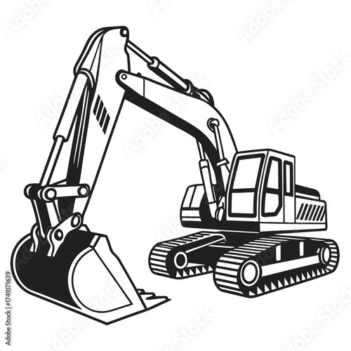 Black and white excavator machine vector graphic construction 1
