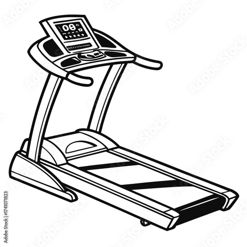 Black and white illustration of a treadmill machine 1