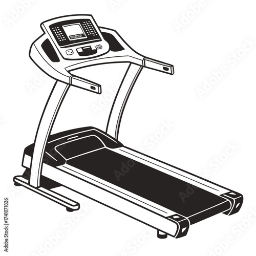 Black and white illustration of a treadmill machine
