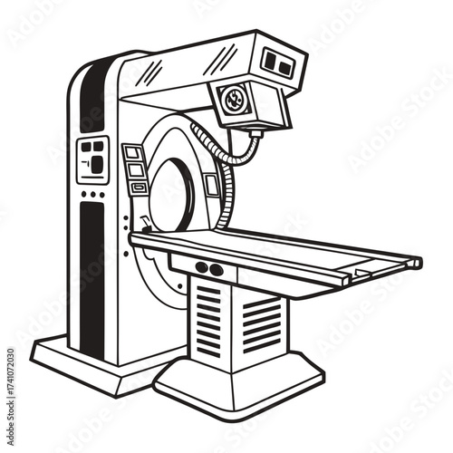 Black and white vector illustration of a C T scanner