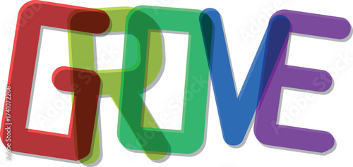 Colorful Grove Text with Transparent Overlapping Letters for Creative Design and Modern Visual Appeal
