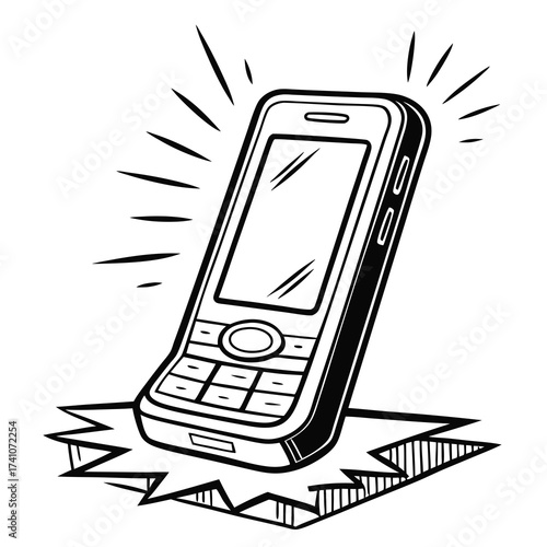 Black and white vector illustration of a ringing mobile phone