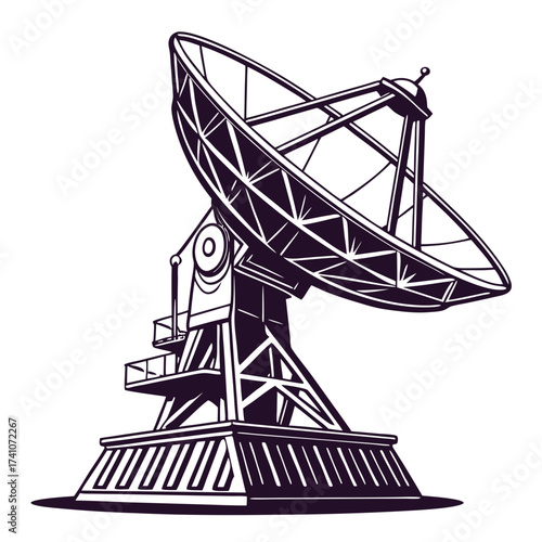 Black and white vector illustration of a satellite dish 3
