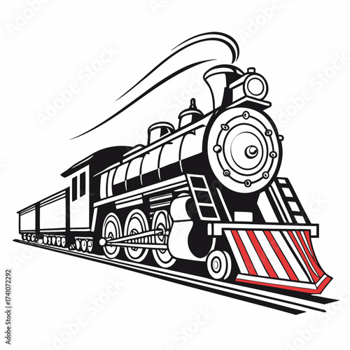 Black and white vector illustration of a steam train
