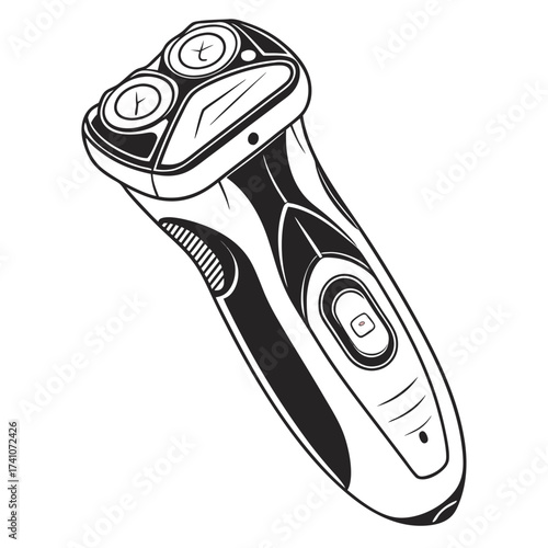 Black and white vector illustration of an electric shaver 2