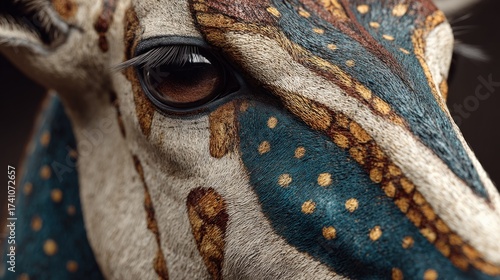 Detailed Close-Up of Giraffe's Eye and Unique Patterned Fur Markings