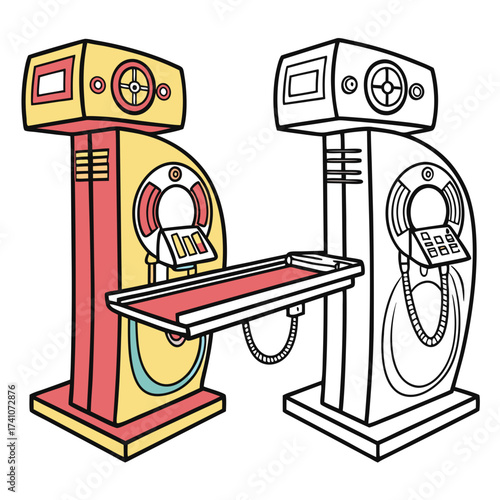 Colorful and black white x ray scanner machine vector