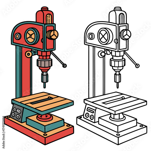 Colorful and line art drill press machine milling machine