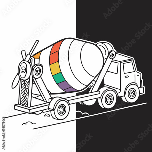 Colorful cement mixer truck vector graphic construction vehicle