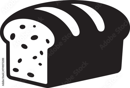 A black and white graphic illustration of a loaf of bread with visible air pockets and crust lines