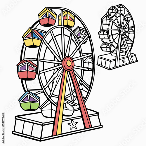 Colorful Ferris Wheel and Outline Ferris Wheel amusement park