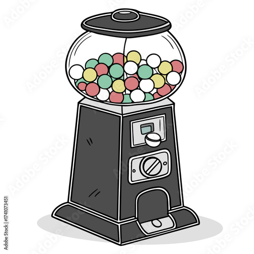 Colorful gumball machine with red yellow green white gumballs