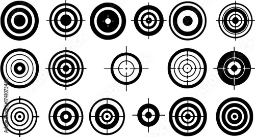 vector set of target icons isolated on white background. success target icons. target crosshair, gun sight, bullseye, aim symbol. shooting mark sign
