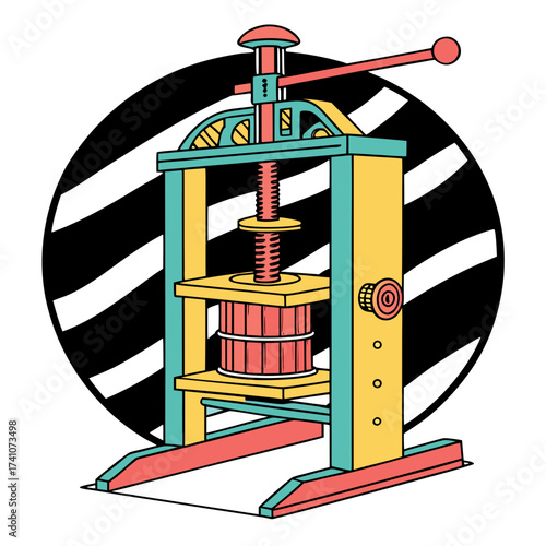 Colorful hydraulic press machine vector isolated industrial