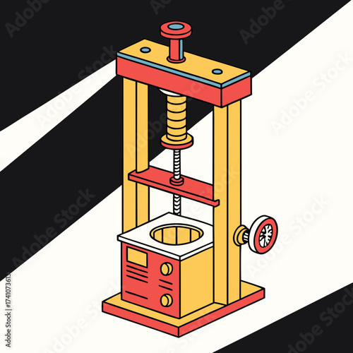 Colorful isometric hydraulic press machine vector industrial