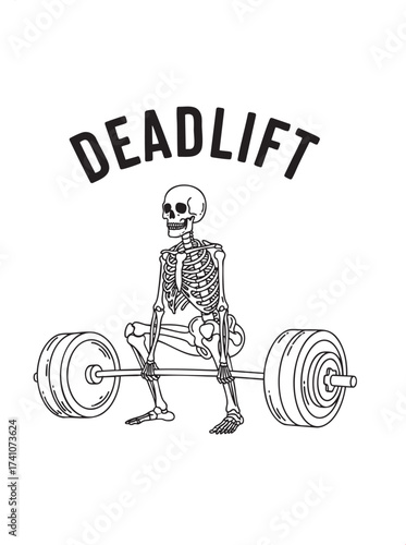 Skeleton Performing Deadlift - Fitness and Weightlifting Illustration