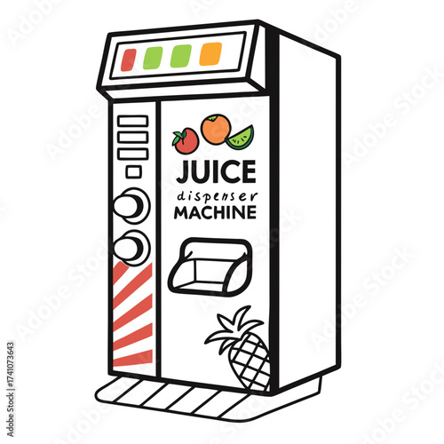 Colorful juice dispenser machine with fruit icons vector