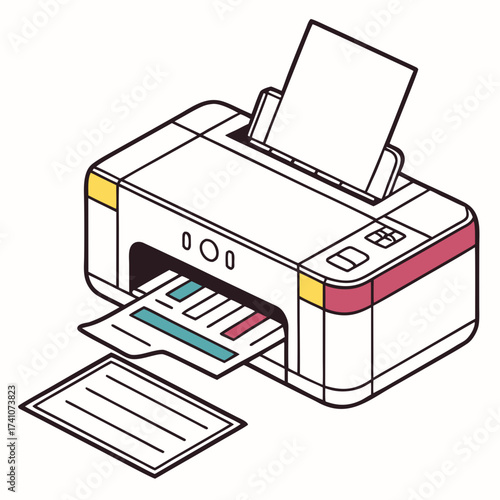 Colorful office printer with paper output and input 1