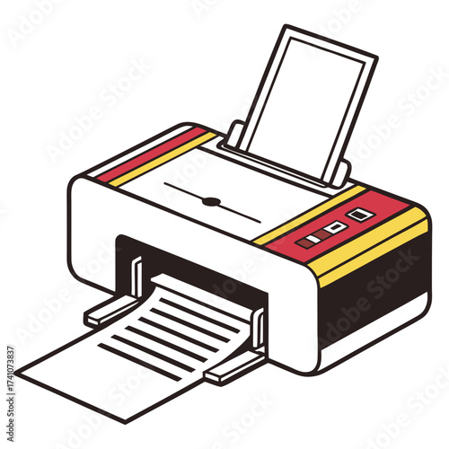 Colorful office printer with paper output technology