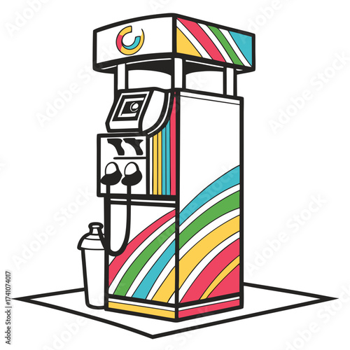 Colorful retro soda fountain machine with dispenser