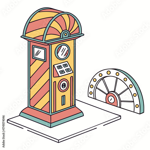 Colorful retro teleportation machine and portal fantasy