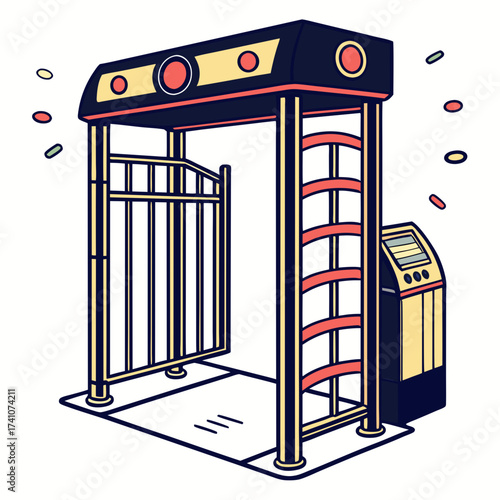 Colorful security scanner gate with ticket machine