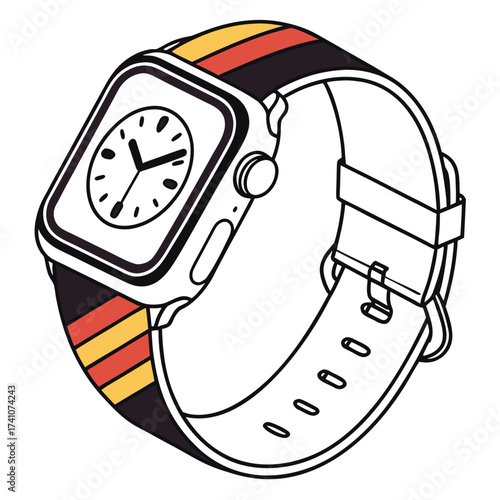 Colorful smartwatch with black red and yellow strap